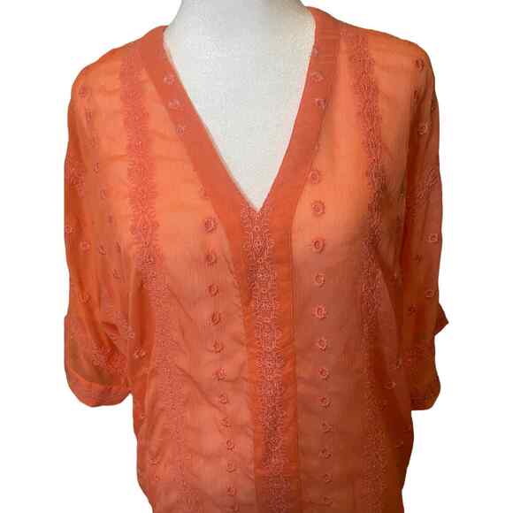 Olive & Oak Sheer Embroidered Blouse Size Medium - Picture 2 of 7